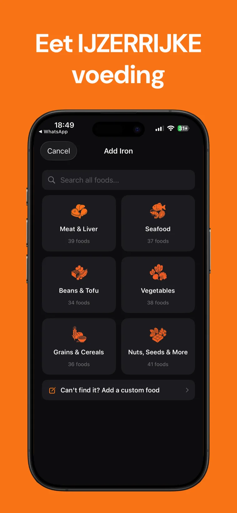 Eet IJZERRIJKE voeding — IJzer Tracker voedingslijst met het heem- en non-heemijzergehalte per item